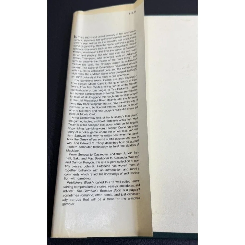 John K HUTCHENS The Gambler's Bedside Book 1977 Combo of Fiction & Nonfiction